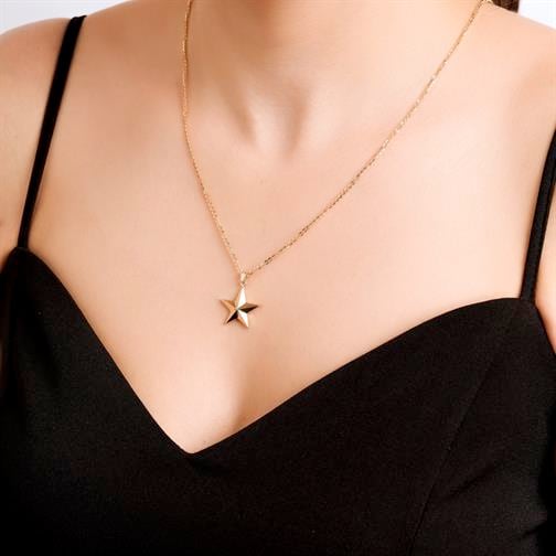 Taşlı Yıldız Altın Kolye