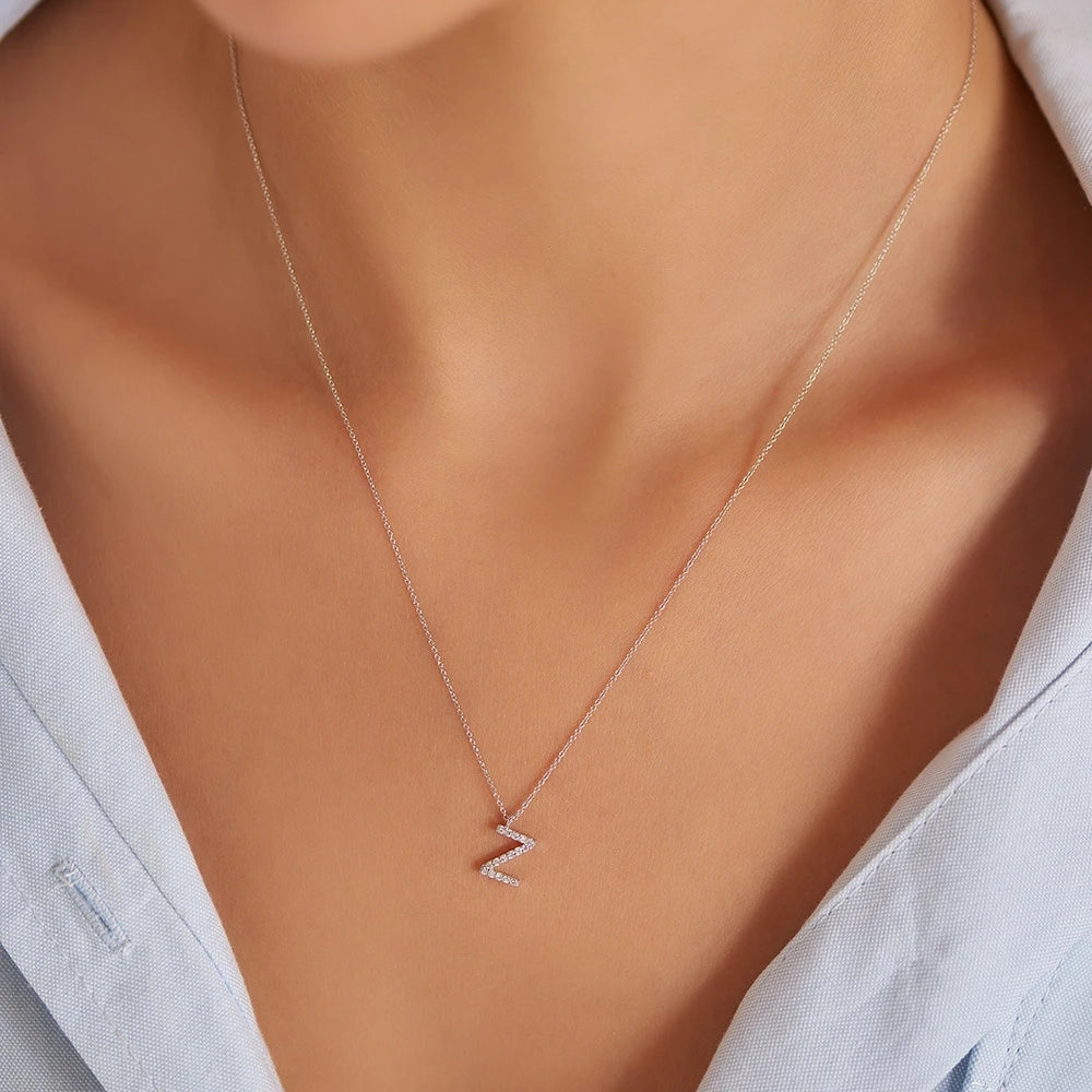 Z Harf 0.10 CT Pırlanta Taşlı Beyaz Altın Kolye