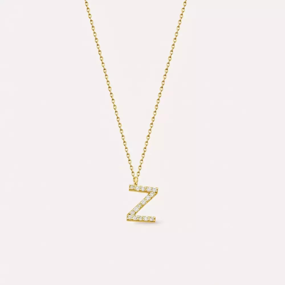 Z Harf 0.10 CT Pırlanta Taşlı Sarı Altın Kolye