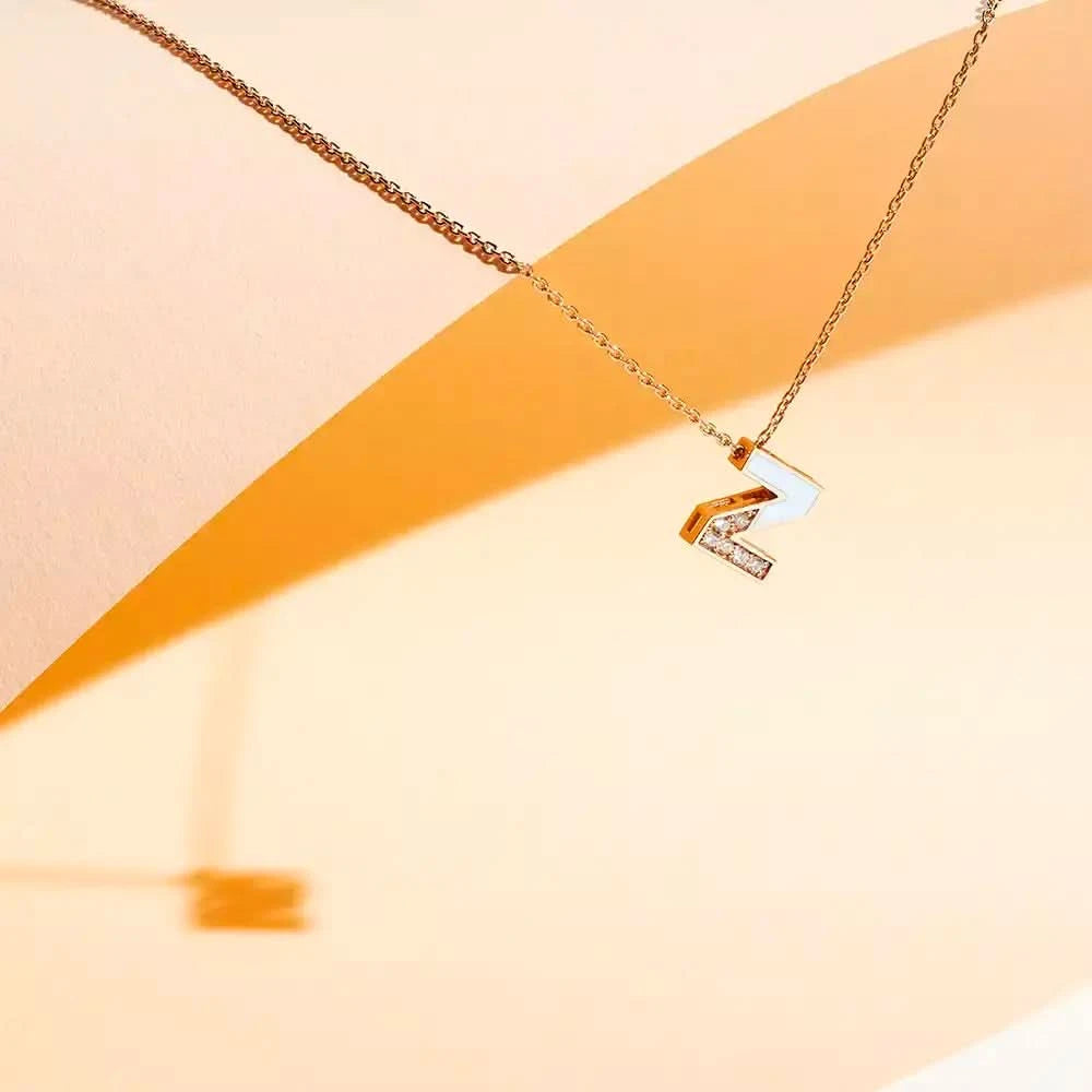 Z Harf Pırlanta Taşlı ve Mavi Mineli Rose Altın Kolye