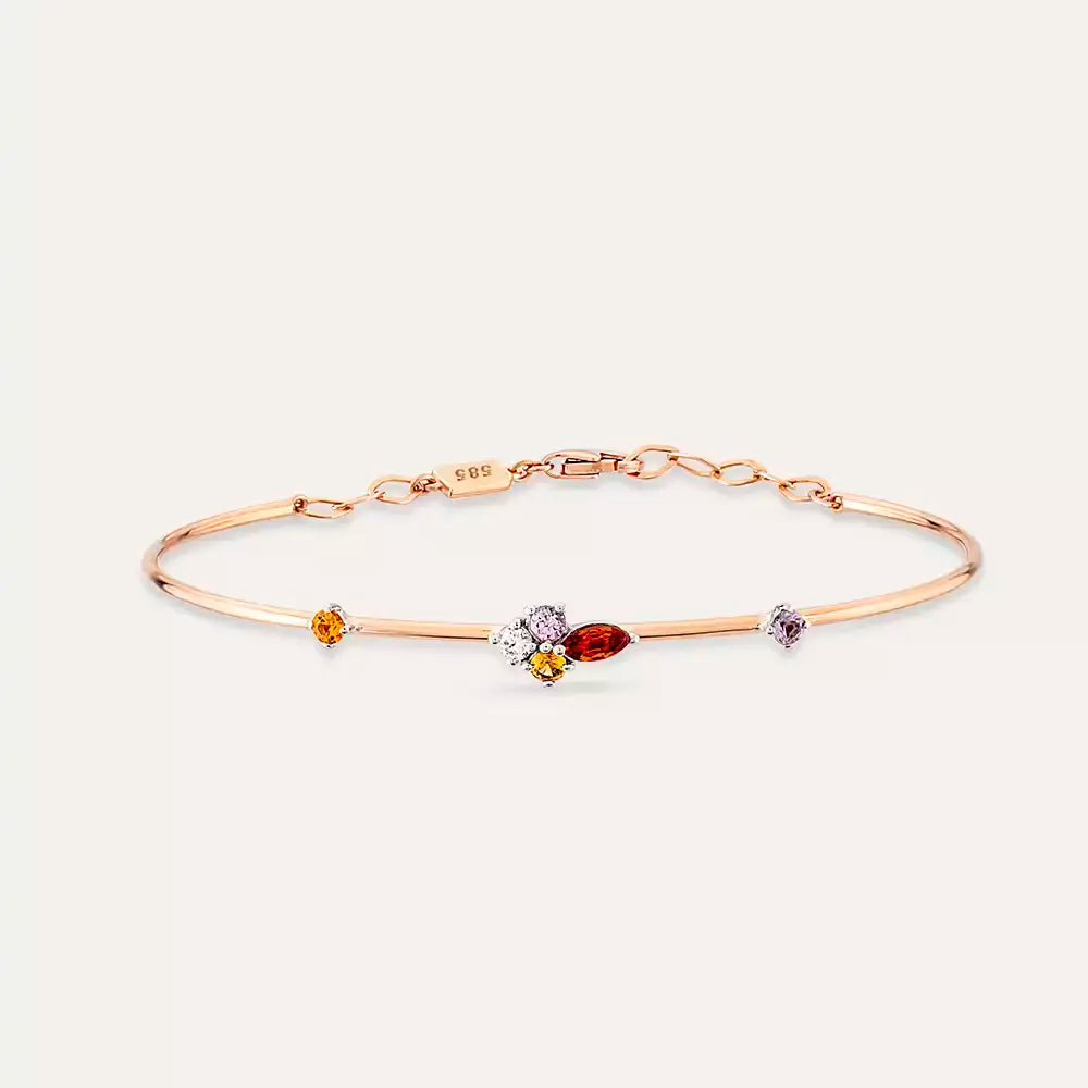 Zaria Multicolor Safir ve Pırlanta Taşlı Rose Altın Bileklik