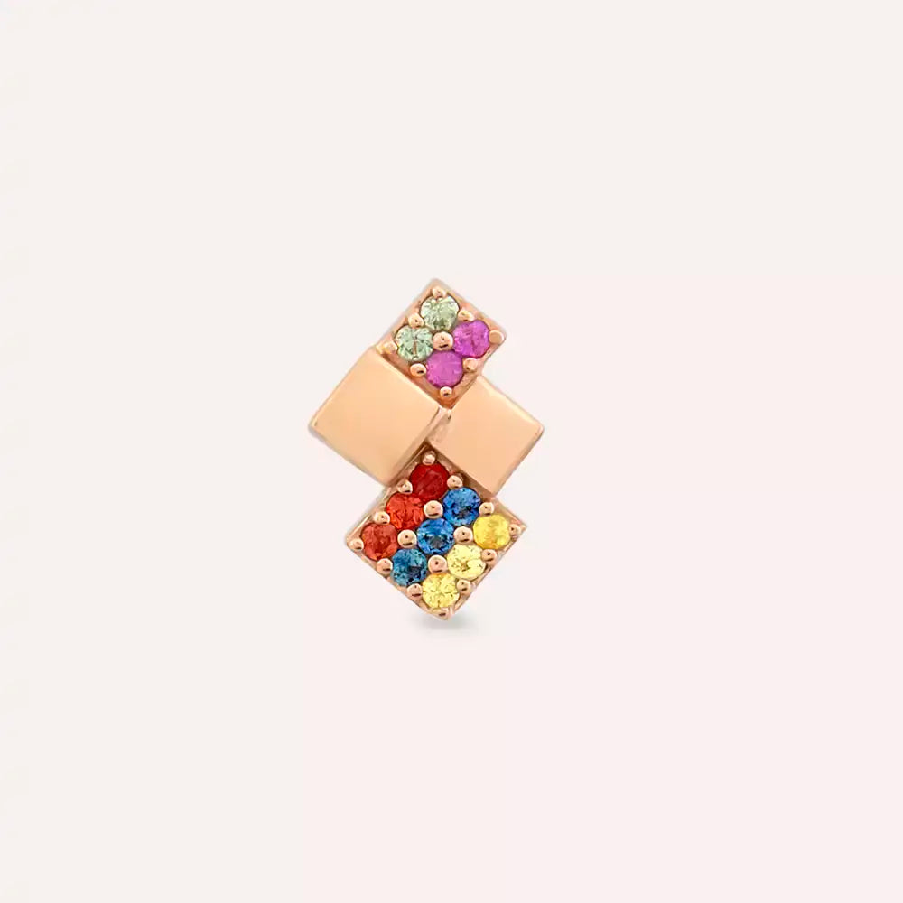 Zaya Multicolor Safir Taşlı Rose Altın Piercing