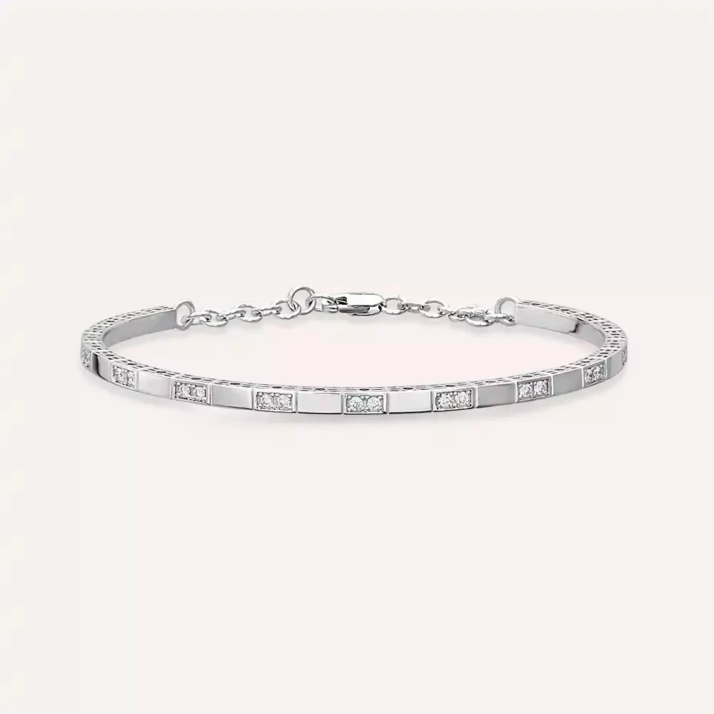 Zeya Pırlanta Taşlı Beyaz Altın Bilezik