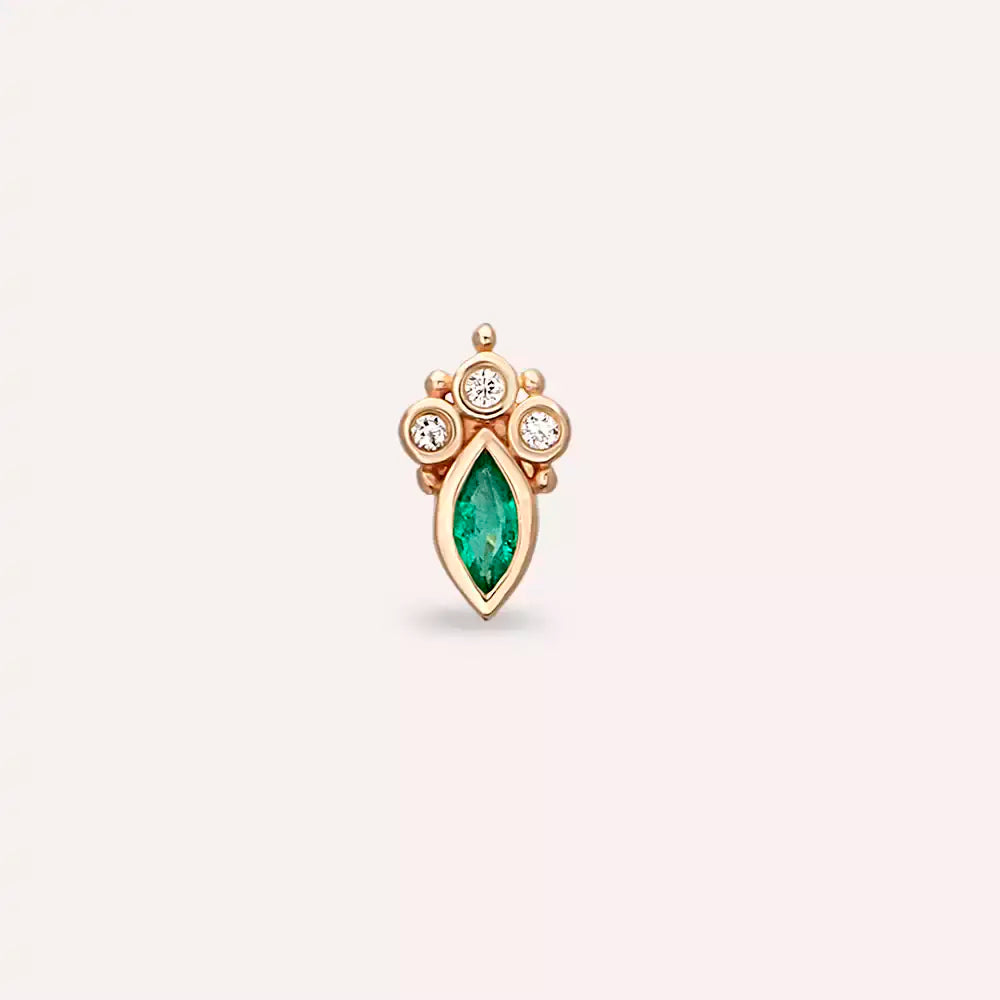 Zida Zümrüt ve Pırlanta Taşlı Rose Altın Piercing