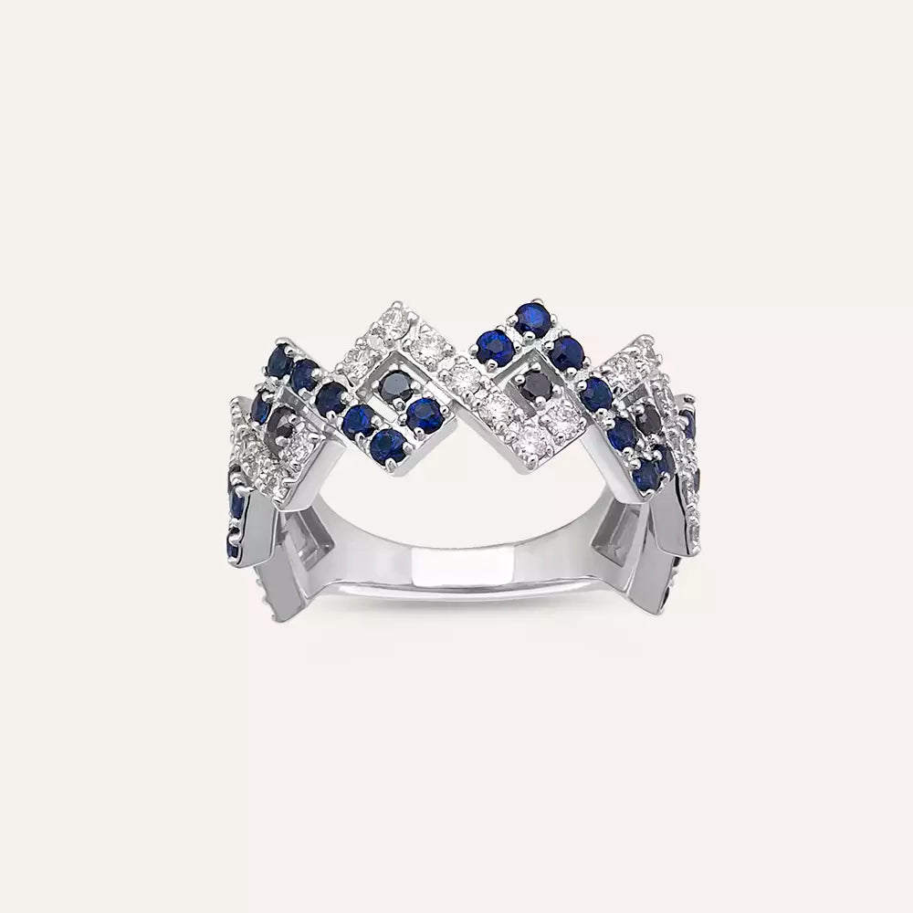 Force 1.49 CT Safir ve Pırlanta Taşlı Beyaz Altın Yüzük