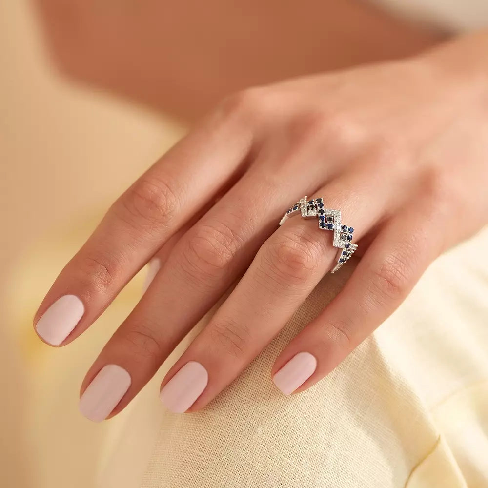 Force 1.49 CT Safir ve Pırlanta Taşlı Beyaz Altın Yüzük