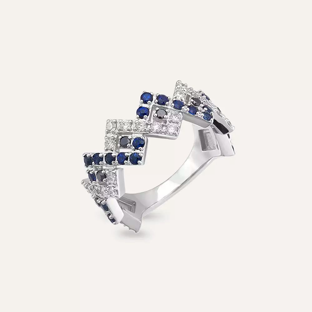 Zig Zag 1.49 CT Safir ve Pırlanta Taşlı Beyaz Altın Yüzük