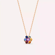 Flower Multicolor Safir Taşlı Rose Altın Kolye