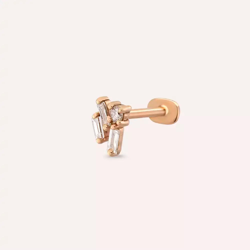Ziva Pırlanta Taşlı Rose Altın Piercing