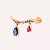Ziva Siyah Pırlanta, Yakut ve Safir Taşlı Rose Altın Piercing