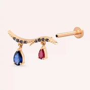 Ziva Siyah Pırlanta, Yakut ve Safir Taşlı Rose Altın Piercing