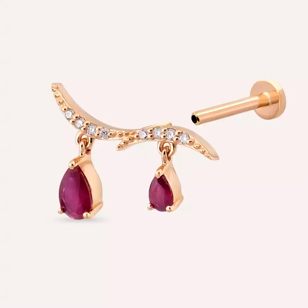Ziva Yakut ve Pırlanta Taşlı Rose Altın Piercing