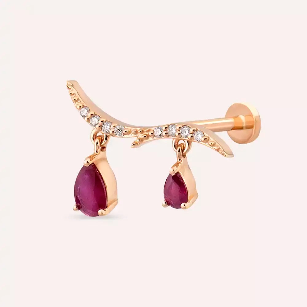 Ziva Yakut ve Pırlanta Taşlı Rose Altın Piercing