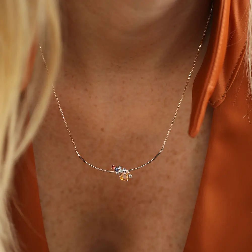 Zoya 0.88 CT Multicolor Safir ve Pırlanta Taşlı Rose Altın Kolye