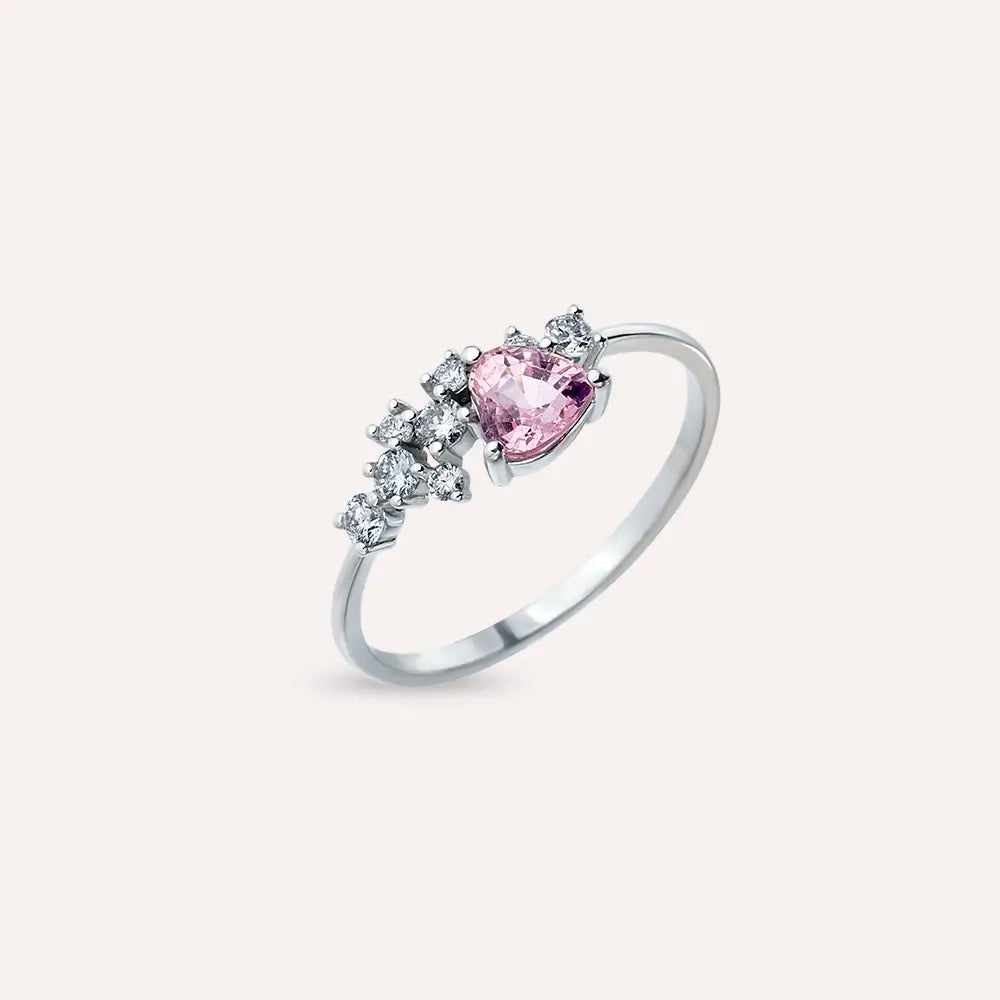 Zoya Kalp Kesim Pink Safir ve Pırlanta Taşlı Beyaz Altın Yüzük