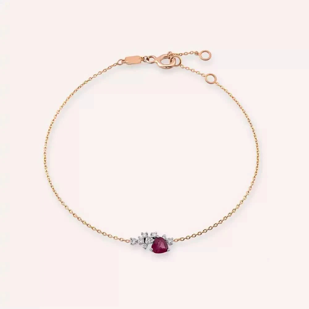 Zoya Red Safir ve Pırlanta Taşlı Rose Altın Bileklik