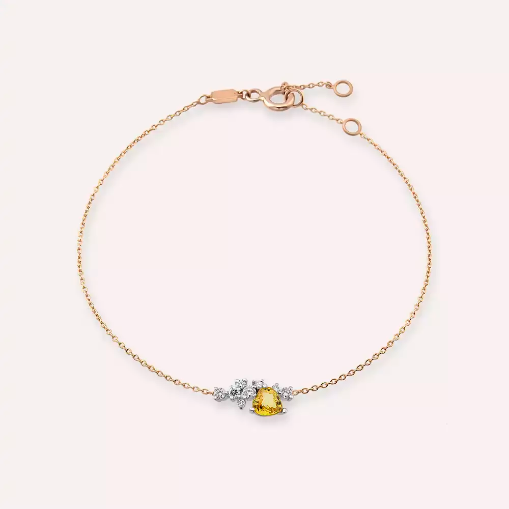 Cosmo Yellow Safir ve Pırlanta Taşlı Rose Altın Bileklik