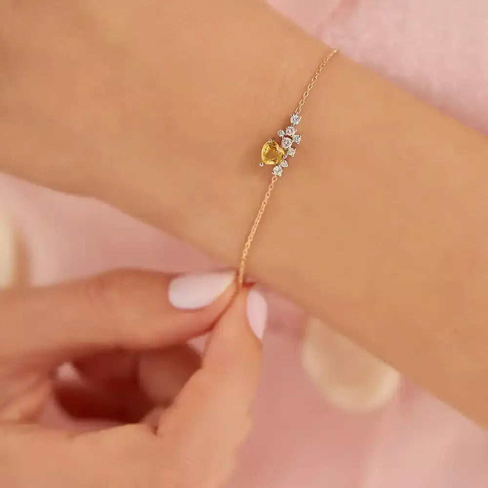 Zoya Yellow Safir ve Pırlanta Taşlı Rose Altın Bileklik