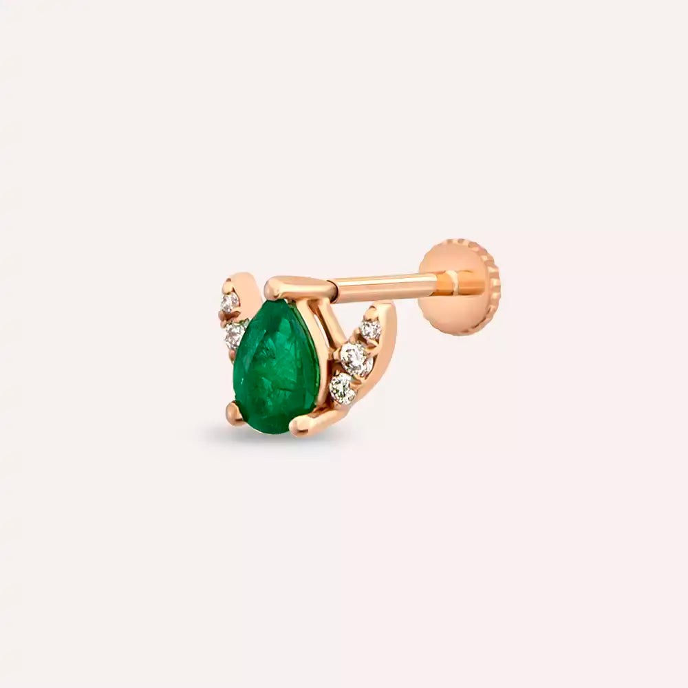 Zyre Zümrüt ve Pırlanta Taşlı Rose Altın Piercing