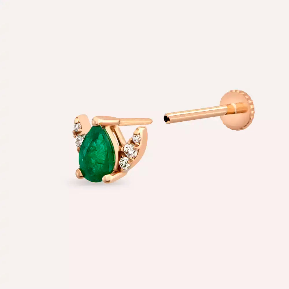Zyre Zümrüt ve Pırlanta Taşlı Rose Altın Piercing